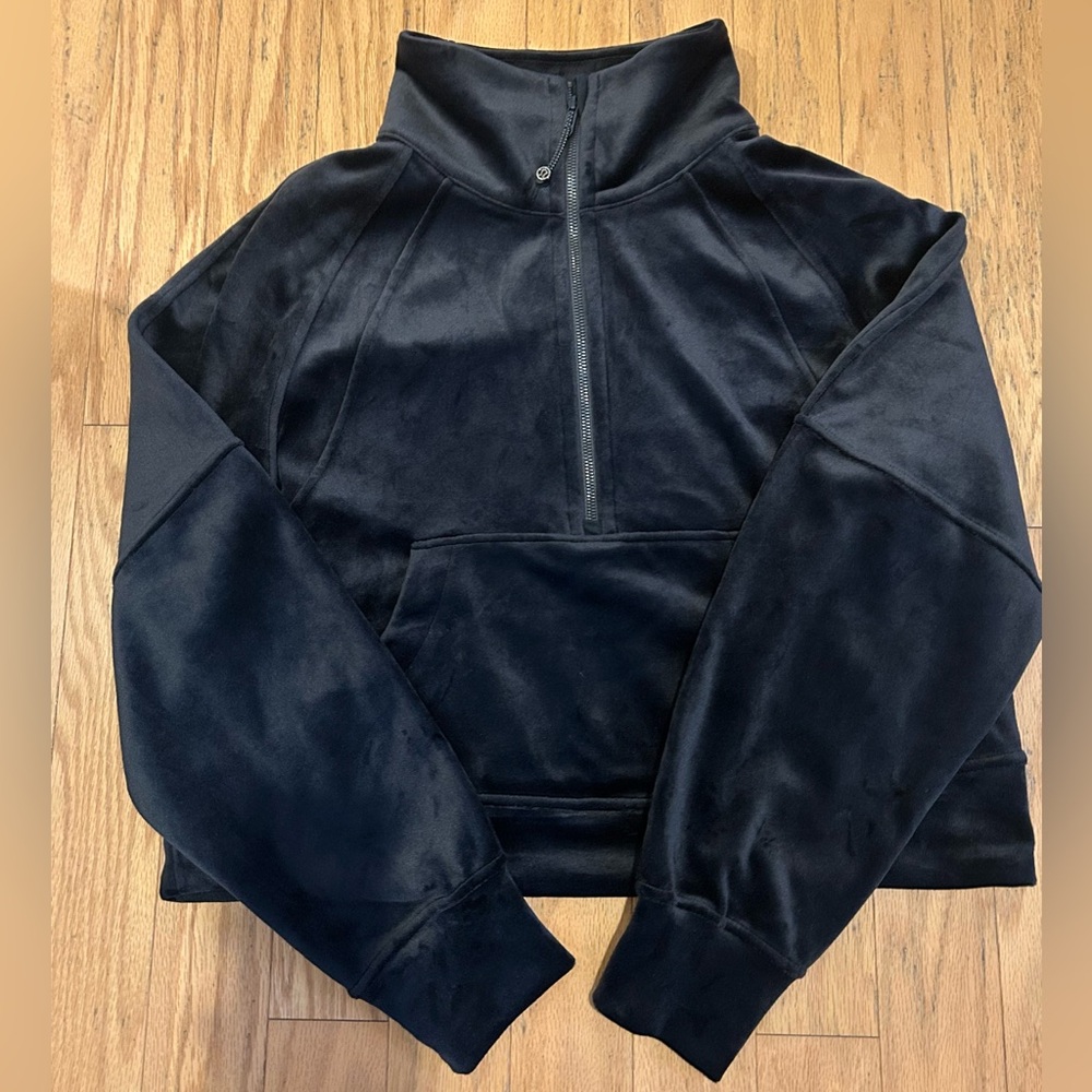 Lululemon Black Velvet Scuba Oversized Funnel-Neck Half Zip